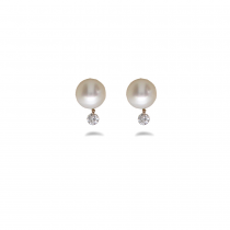 14K Yellow Gold Dashing Diamond Pearl Earrings