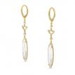 14K Yellow Gold Fancy Oval White Topaz and Diamond Long Dangle Earrings