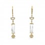 14K Yellow Gold Fancy Emerald Cut White Topaz and Diamond Long Dangle Earrings