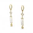 14K Yellow Gold Fancy Emerald Cut White Topaz and Diamond Long Dangle Earrings