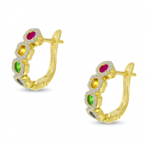 14K Yellow Gold Rainbow Sapphire Hexagon Earrings