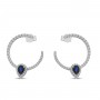 14K White Gold Pear Sapphire and Diamond Front Hoop Precious Earrings