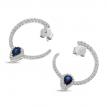 14K White Gold Pear Sapphire and Diamond Front Hoop Precious Earrings