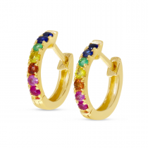 14K Yellow Gold Rainbow Sapphire Petite Huggie Earrings