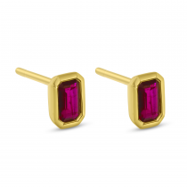 14K Yellow Gold Small Precious Ruby Octagon Earrings     