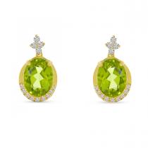 14K Yellow Gold Oval Peridot and Diamond Semi Precious Earrings