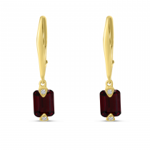 14K Yellow Gold Garnet Hexagon Lever-Back Earrings 