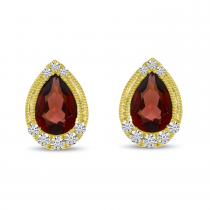 14K Yellow Gold Pear Garnet and Diamond Earrings