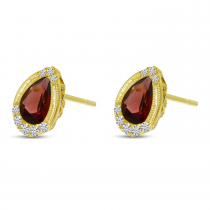 14K Yellow Gold Pear Garnet and Diamond Earrings