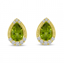 14K Yellow Gold Pear Peridot and Diamond Earrings