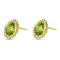 14K Yellow Gold Pear Peridot and Diamond Earrings