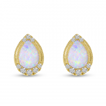 14K Yellow Gold Pear Cut Opal and Diamond Earrings