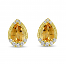 14K Yellow Gold Pear Citrine and Diamond Earrings