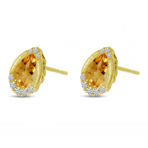 14K Yellow Gold Pear Citrine and Diamond Earrings