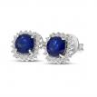 14K White Gold Round Sapphire and Diamond Halo Precious Earrings