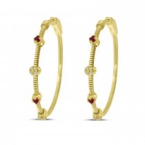 14K Yellow Gold Ruby and Diamond Flexible Hoops