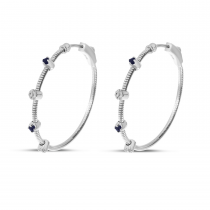 14K White Gold Sapphire and Diamond Flexible Hoops