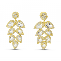 14K Yellow Gold White Topaz and Diamond Pear Tree Post Earrings