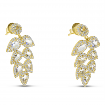 14K Yellow Gold White Topaz and Diamond Pear Tree Post Earrings