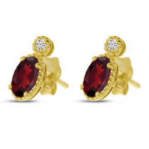 14K Yellow Gold Oval Garnet Millgrain Birthstone Earrings