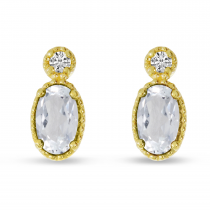 14K Yellow Gold Oval White Topaz Millgrain Birthstone Earrings