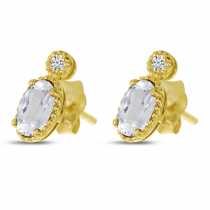 14K Yellow Gold Oval White Topaz Millgrain Birthstone Earrings