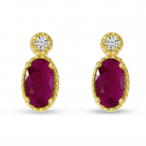 14K Yellow Gold Oval Ruby Millgrain Birthstone Earrings