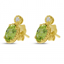 14K Yellow Gold Oval Peridot Millgrain Birthstone Earrings