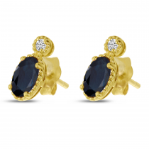 14K Yellow Gold Oval Sapphire Millgrain Birthstone Earrings
