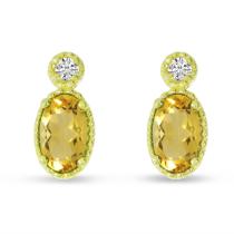 14K Yellow Gold Oval Citrine Millgrain Birthstone Earrings
