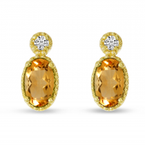 14K Yellow Gold Oval Citrine Millgrain Birthstone Earrings