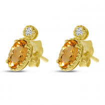 14K Yellow Gold Oval Citrine Millgrain Birthstone Earrings