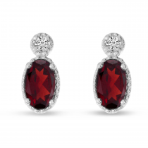 14K White Gold Oval Garnet Millgrain Birthstone Earrings