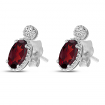 14K White Gold Oval Garnet Millgrain Birthstone Earrings