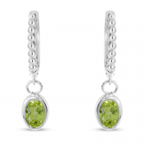 14K White Gold Oval Peridot Dangle Textured Huggie Earrings