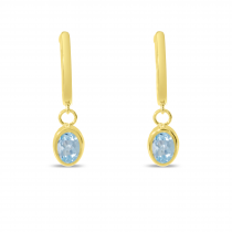 14K Yellow Gold Oval Aquamarine Dangle Birthstone Huggie Earrings