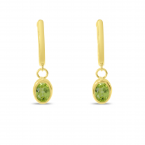 14K Yellow Gold Oval Peridot Dangle Birthstone Huggie Earrings