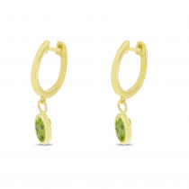 14K Yellow Gold Oval Peridot Dangle Birthstone Huggie Earrings