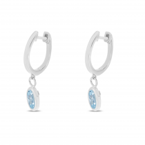 14K White Gold Oval Aquamarine Dangle Birthstone Huggie Earrings