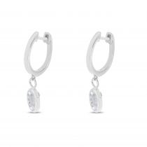 14K White Gold Oval White Topaz Dangle Birthstone Huggie Earrings