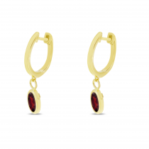 14K White Gold Oval Ruby Dangle Birthstone Huggie Earrings