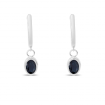 14K White Gold Oval Sapphire Dangle Birthstone Huggie Earrings