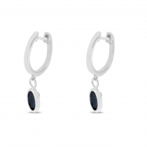 14K White Gold Oval Sapphire Dangle Birthstone Huggie Earrings