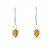 14K White Gold Oval Citrine Dangle Birthstone Huggie Earrings