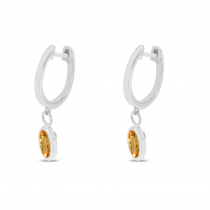 14K White Gold Oval Citrine Dangle Birthstone Huggie Earrings