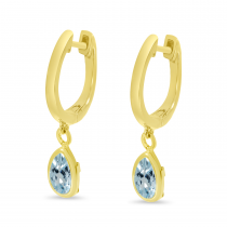 14K Yellow Gold Pear Aquamarine Dangle Birthstone Huggie Earrings