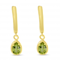 14K Yellow Gold Pear Peridot Dangle Birthstone Huggie Earrings