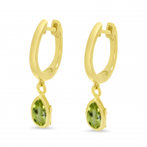 14K Yellow Gold Pear Peridot Dangle Birthstone Huggie Earrings
