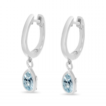 14K White Gold Pear Aquamarine Dangle Birthstone Huggie Earrings