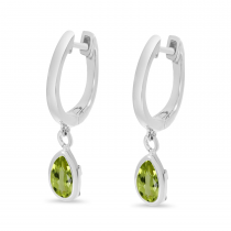 14K White Gold Pear Peridot Dangle Birthstone Huggie Earrings